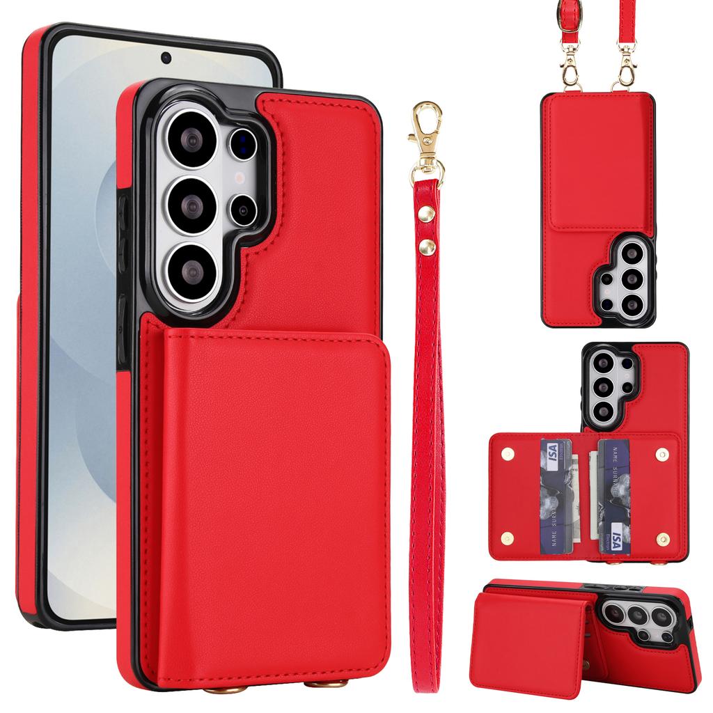 Crossbody Lanyard Credit Cards Wallet Leather Case for Samsung Galaxy S26 S25 Plus S24 FE S23 Ultra S22 S21 Strap Flip Cover