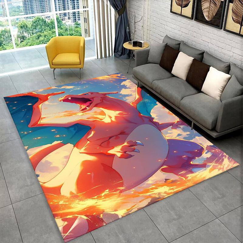 Cartoon Charizard Pokemon Non-Slip Area Rug for Living Room,Bedroom,Playroom,Soft Carpet Floor Mat Home Decor Rug Kids Room