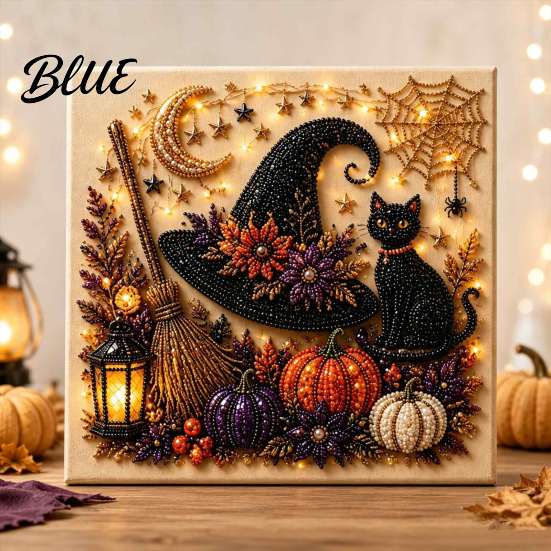 Stress Relief Creative Hobbies Halloween Faux Pearl Art DIY Kit Spooky Cute 3D Diamond Painting Paint Free Bead Set Craft Witch Black Cat