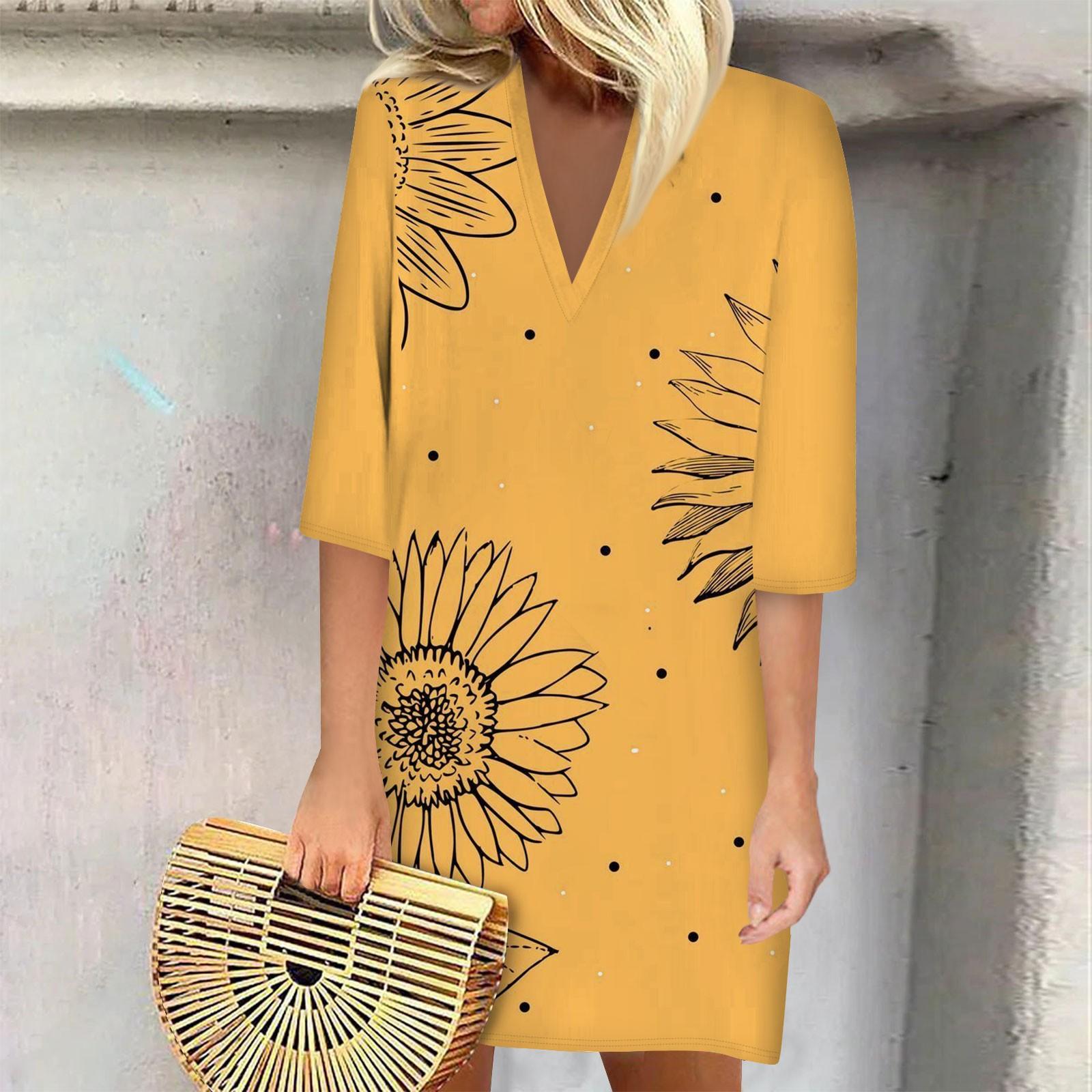 

Жіноча модна повсякденна сукня з принтованим коміром і ґудзиками з короткими рукавами та лямками XL жовтий