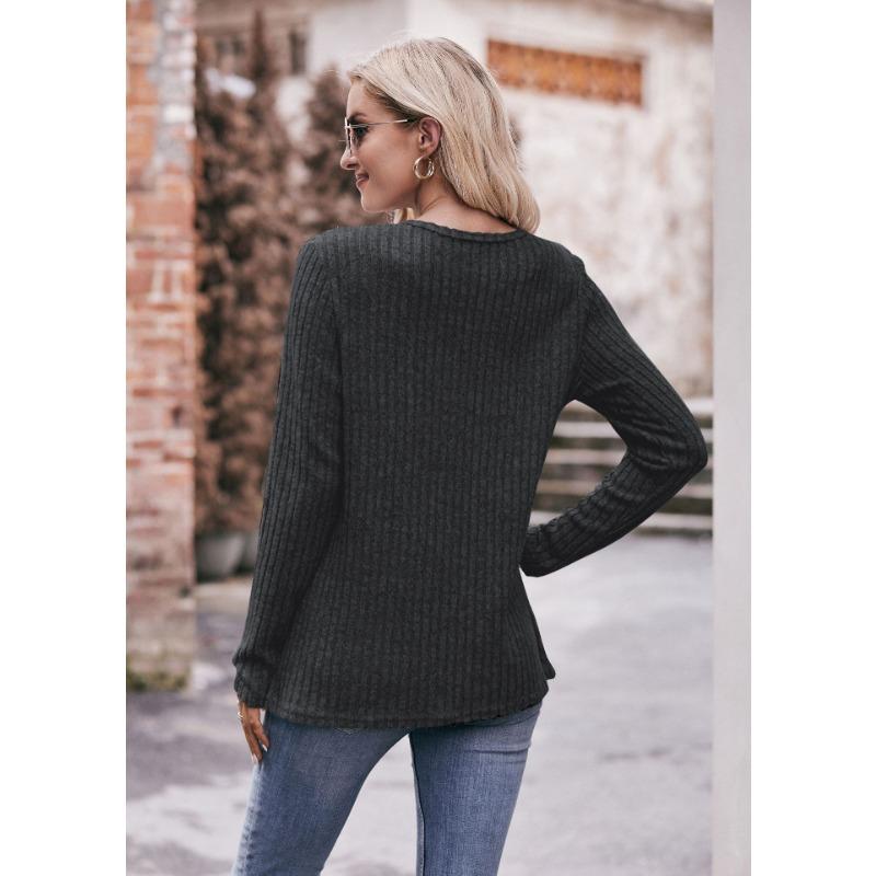 YYFS Damenmode, lässig, Frühling, Herbst, einfarbig, bedruckt, langärmelig, O-Ausschnitt, Blusen und Hemden