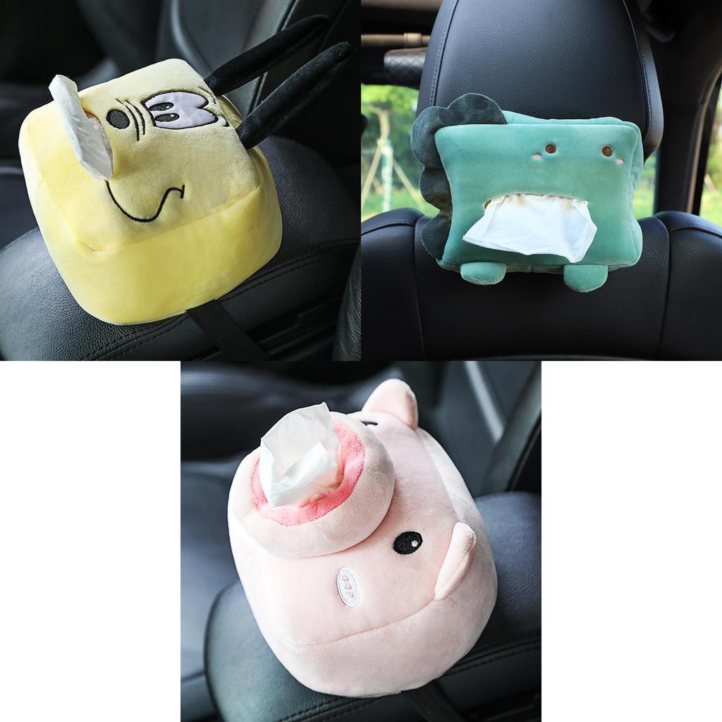 Cute Plush Car Tissue Box Holder Cartoon Animal Design Suitable For Car And Home Use