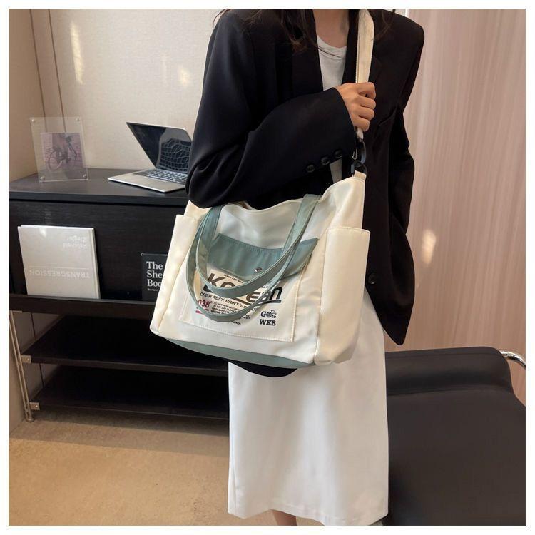 Large Capacity Women Tote Canvas Handbag Schoolbag Female University Portable Shoulder Bag Rectangular Shopping Beach City College Korean Popular