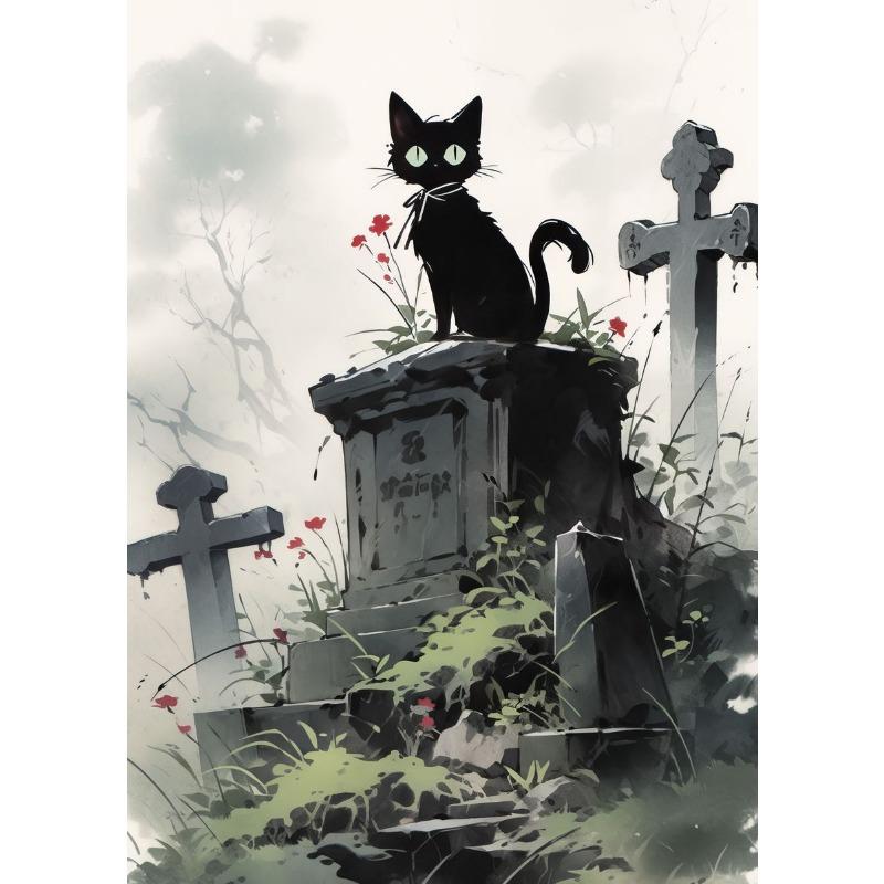 

Чёрный кот, сидящий на фоне города в японской тематике, постер и принты, печать на холсте, настенное искусство, картина для гостиной, домашний декор 21cm×30cm NoFrame