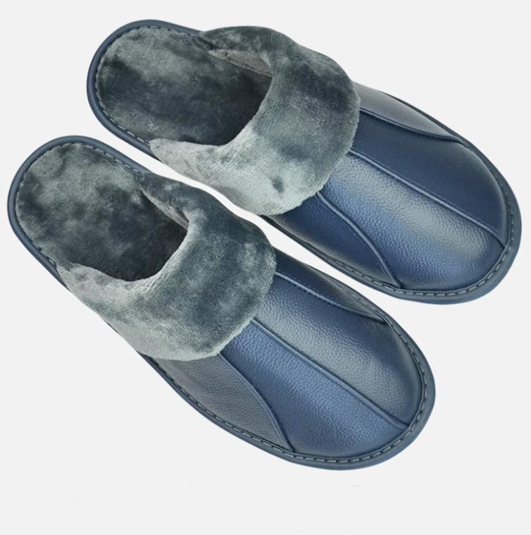 Luxury Cow Split Leather Handmade Men Home Slippers Winter Warm Slip On Soft Comfortable Bedroom Indoor Flat Men Women Padded Warm Slippers Shoes