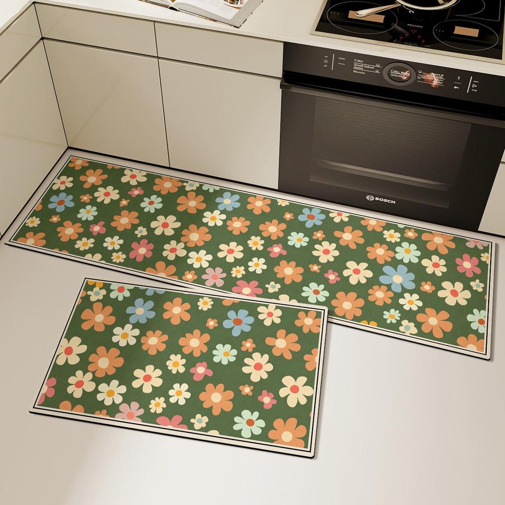 Floral Kitchen Carpet Non-slip Waterproof Oil-proof PVC Leather Washable Kitchen Rug Long Strip Runner Floor Mat Home Decoration