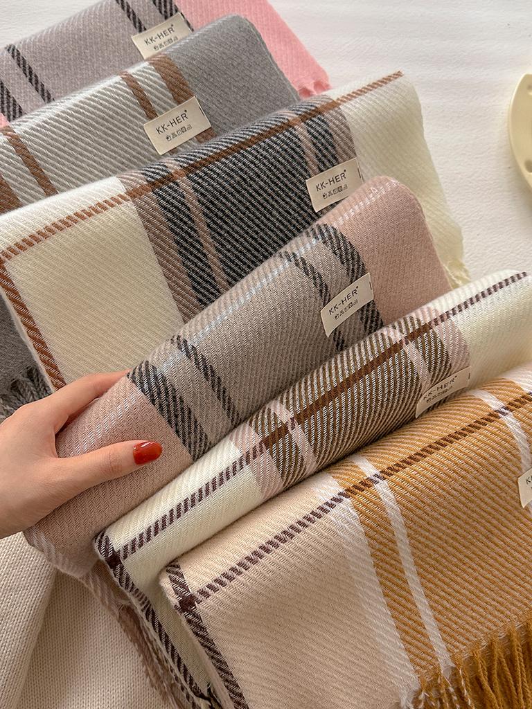 Plaid Long Scarf Winter Warm Imitation Cashmere Women Pashmina Foulard Bandana Scarves Female Luxury Hijab Tassel Shawl Wraps