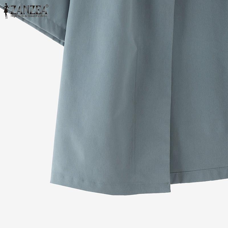 ZANZEA Women Casual O-neck Solid Color Short Sleeve Blouse