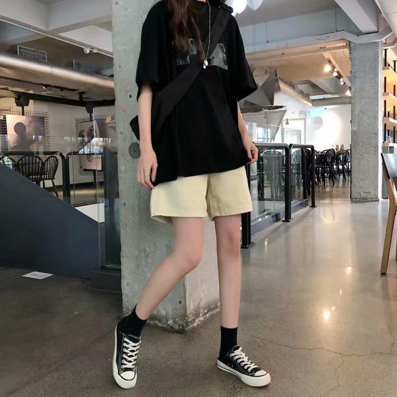 Five-point Jeans Women's Summer Thin Loose Wide-leg Medium Pants Large Size Thin Characters High Waist Straight Shorts