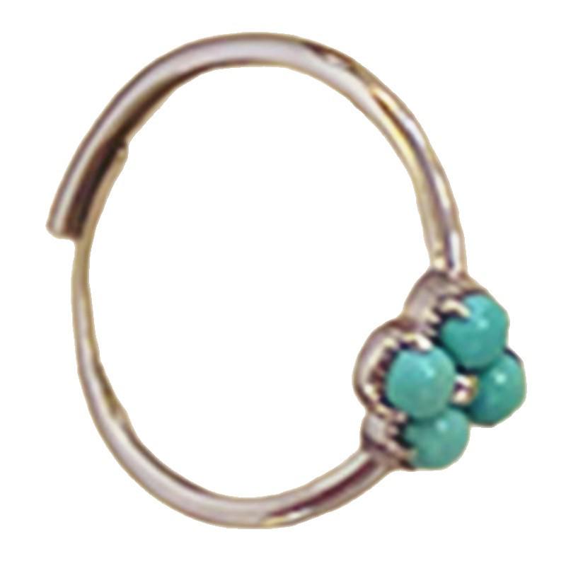 S925 Silver Natural Hubei Turquoise Four-Leaf Clover Ring for Women - Adjustable and High Porcelain Finish