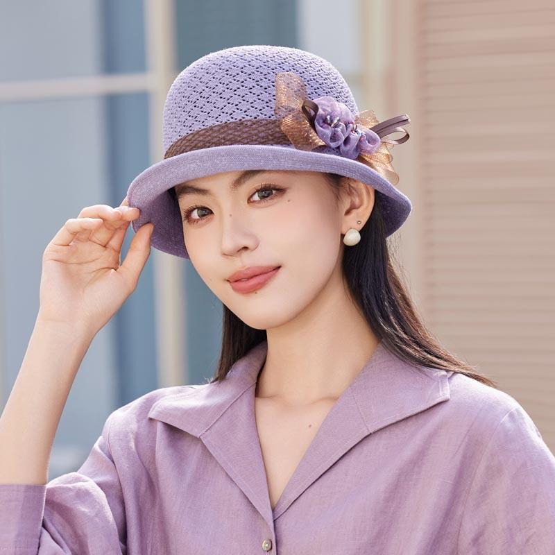 Spring Summer New Flower Bucket Hat For Women, Breathable Rolled Brim Knit Cap, Sun Protection Fashion Versatile