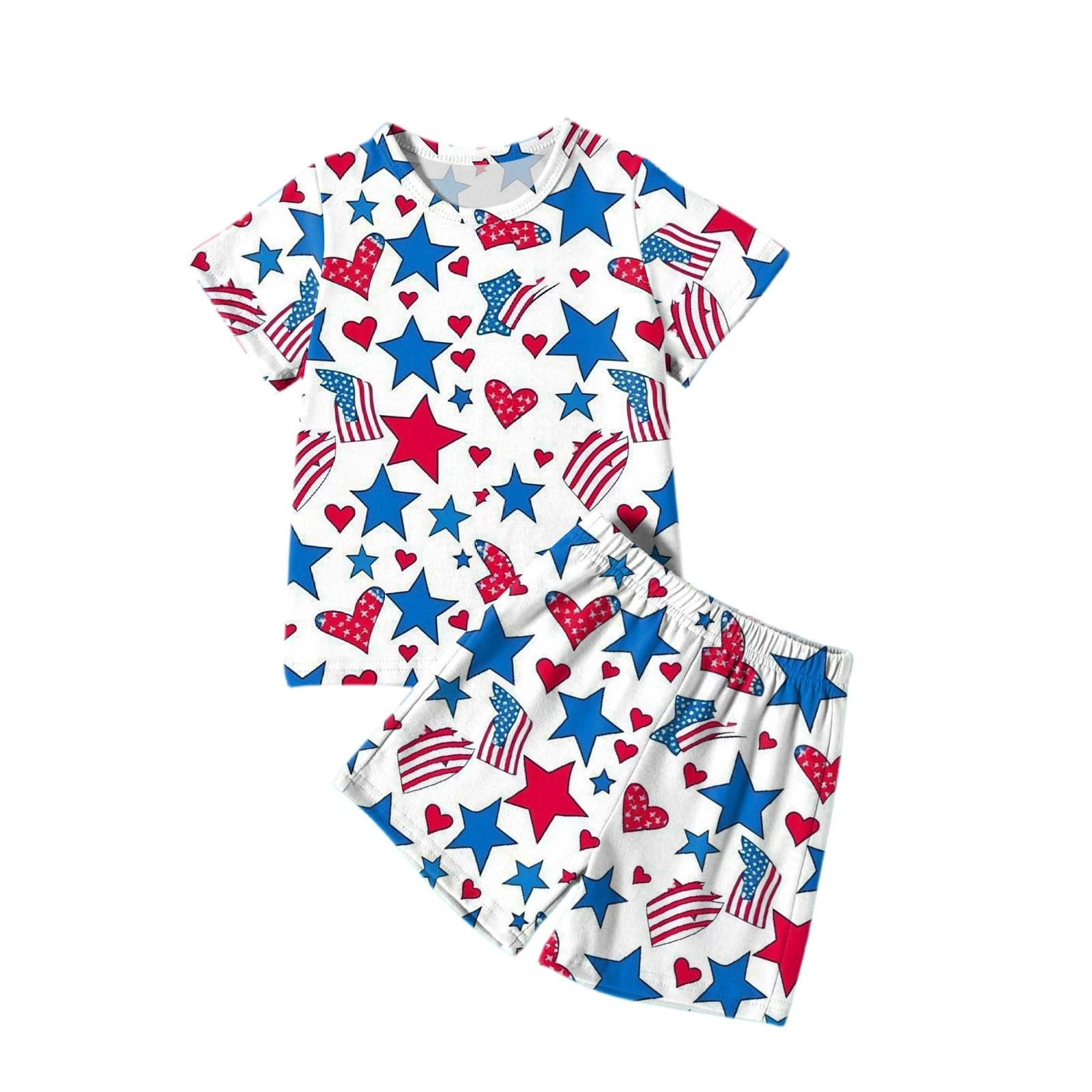 

Мода для мальчиков девочек Повседневный комплект ко Дню независимости: футболка с круглым вырезом и короткими рукавами, шорты 120