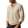 Fashionable Men's Linen Shirt Long-sleeved Stand Collar Breathable Casual Men's Style Chinese-style Pocket Shirt