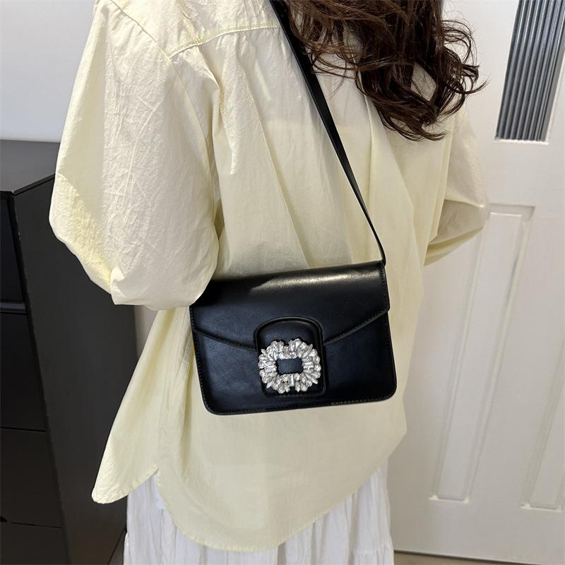 Niche Design Summer New Style  High-value  Fashionable  Light Luxury Diamond-inlaid Solid Color Crossbody Small Square Bag