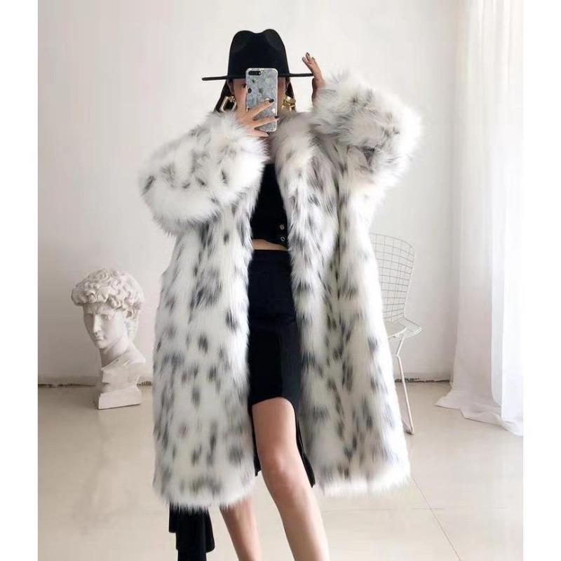 Imitation fur coat women's imitation fox hair long coat winter new fluffy spotted long-sleeved coat