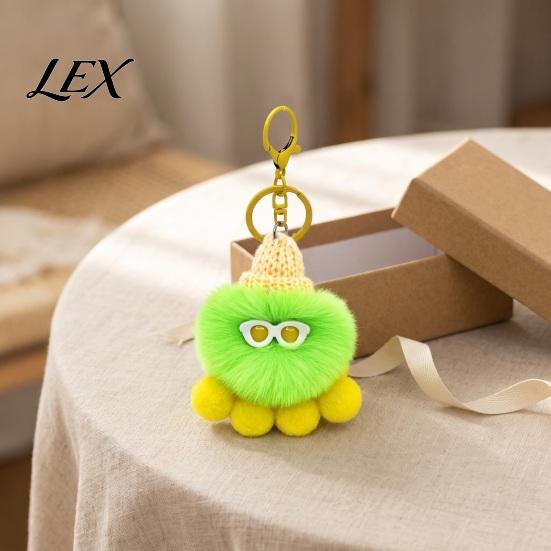 Soft Octopus Keychain Plush Keychain, Fuzzy Stuffed Sea Animal Bag Charm, Hanging Cartoon Accessory Knit Hat with Keyring for Backpacks and