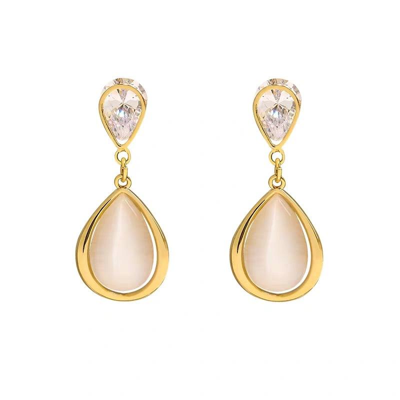 2024 New Luxury Zircon Water Drop Earrings for Women Korean Fashion Rhinestone Opal Earring Jewelry Gift Wholesale
