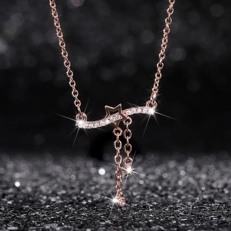 Gift Creative Style Star Shape Pendant Necklace For Women Lovely Neck Jewelry With Brilliant Cubic Zirconia Daily Collocation