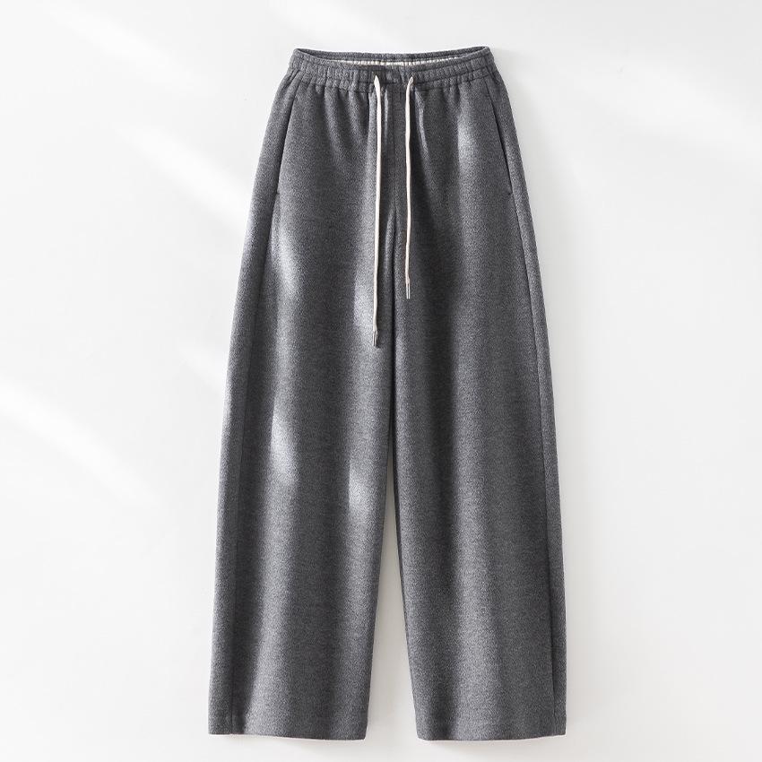 

Women s Thickened Flocked Wide-Leg Wool Pants – Slimming, Flaw-Hiding, Elastic Waist, Drawstring, Casual Autumn/Winter Trousers Small серый