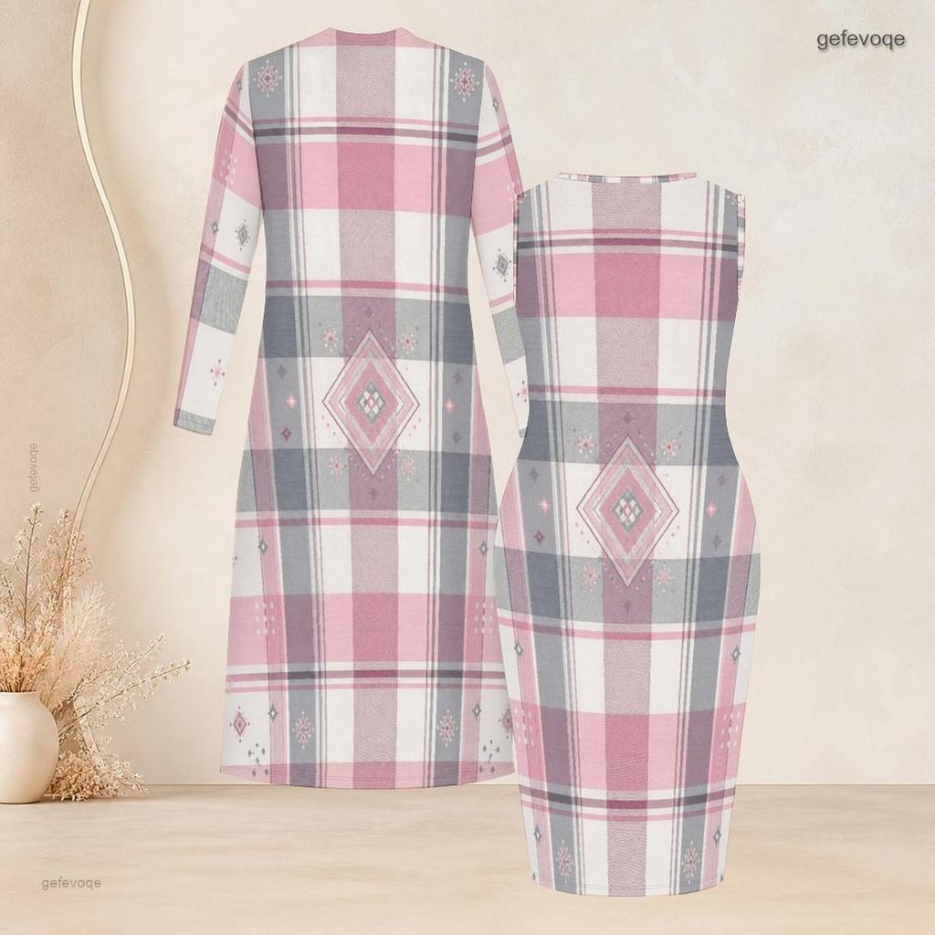 Women Plus Size Two Piece Set Abstract Printed Long Sleeve Open Front Cardigan Sleeveless Bodycon Dress