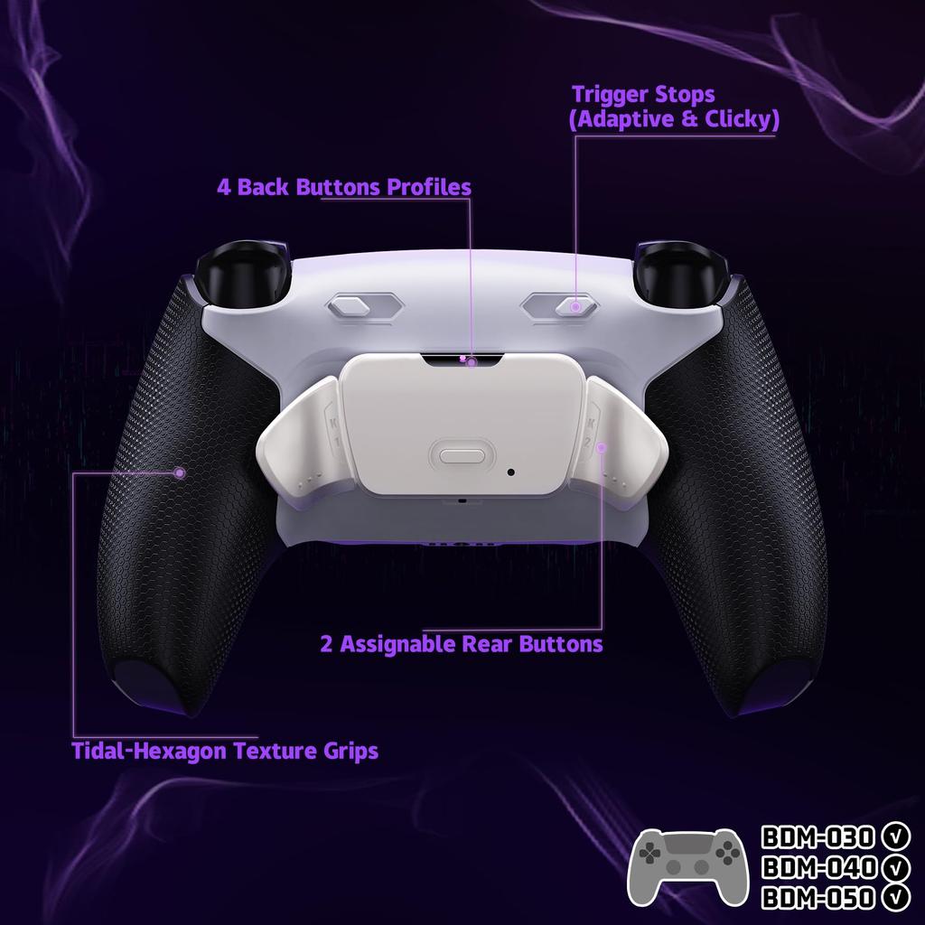 eXtremeRate RISE Plus MAX RMB Back Paddle Kit for PS5 Controllers and with Clicky Trigger Stops and Rubber Remappable Real Metal Back Button Kit for