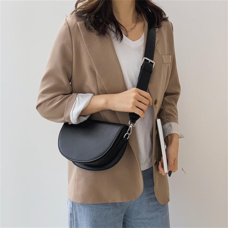 Solid Bag Retro Color Saddle High Quality Leather Shoulder Bags For Women 2024 New Simple Ladies Crossbody Bag Designer Handbags