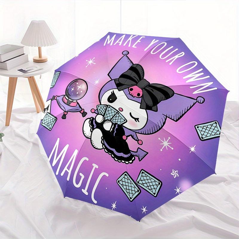 Kuromi,Gothic Automatic Folding Umbrella-Simple 8-Rib Design, Bright Cartoon Pattern, Durable Iron Frame, Suitable For Travel, Outdoor, Beac