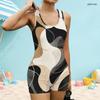 Women Plus Size Square Neck Wide Strap Printed One Piece Boyshort Swimsuit
