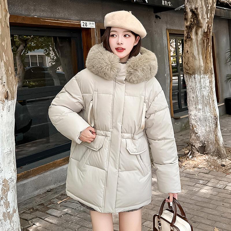 2025 down cotton-padded clothes women's medium and long large size slim-fitting large fur collar cotton-padded jacket new Korean version thickened