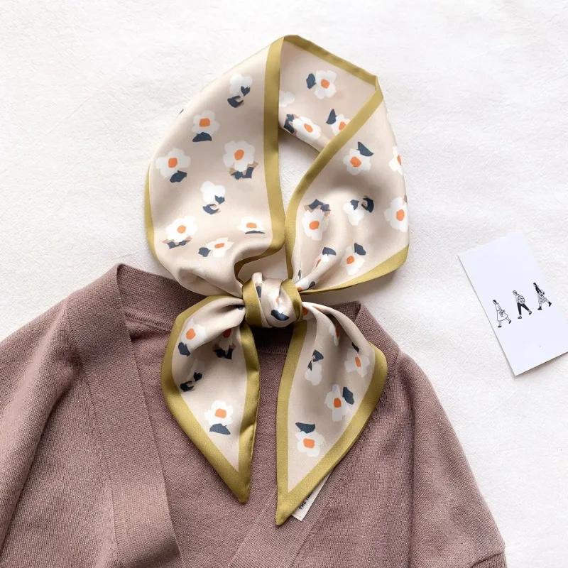 Silk Long Scarf Women Leopard Flamingo Print Luxury Hairband Narrow Scarves Small Neckerchief Summer Headband Ribbons Female