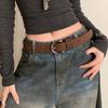 Retro American Suede Brown Rivet Waist Belt - Women's Niche Leather Design for Skirts & Jeans