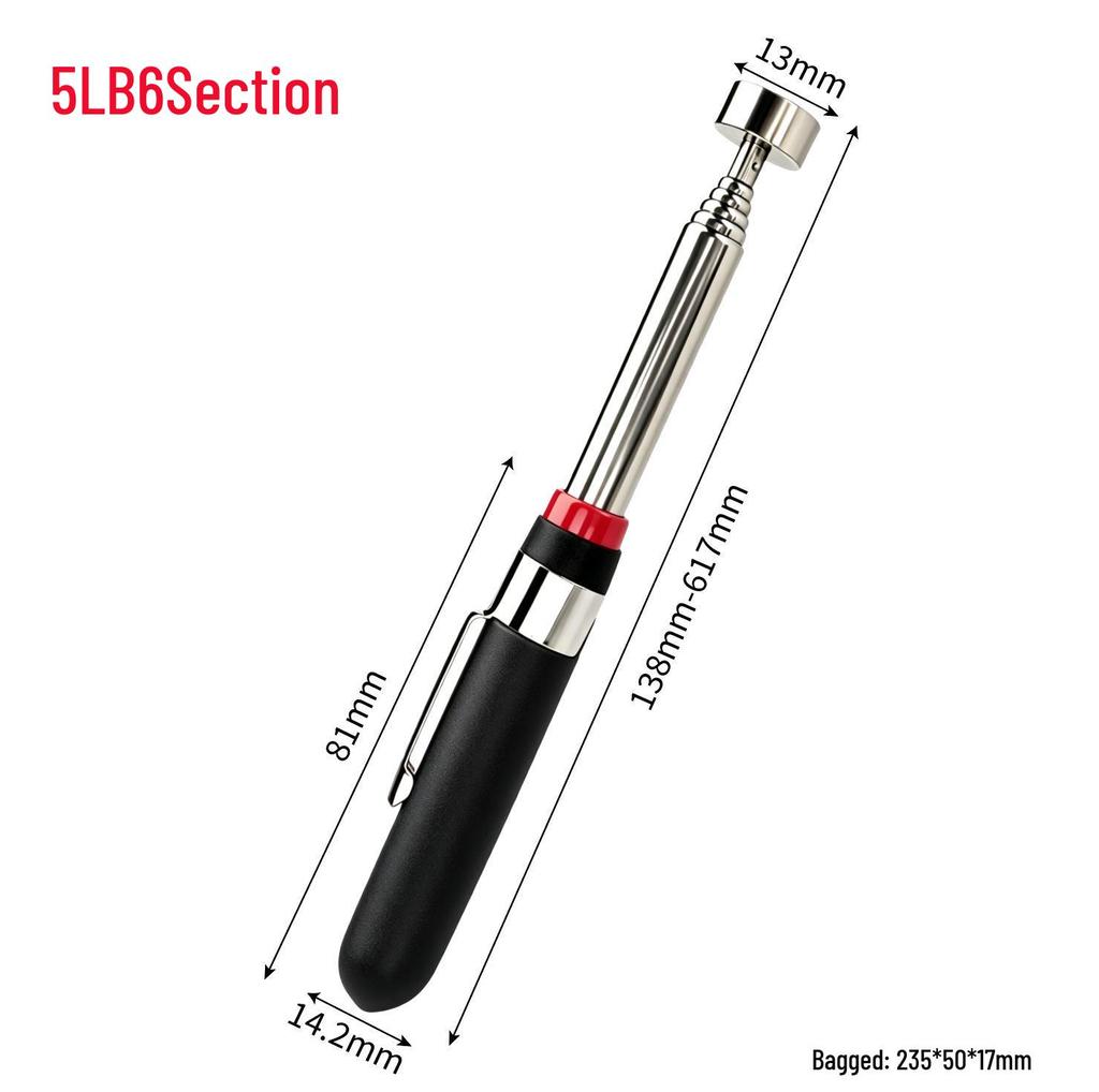 Silver Magnetic Pickup Tool with LED, Mirror, and Retractable 1.5 lb Strong Magnet - 6 Sections, Flexible Extension