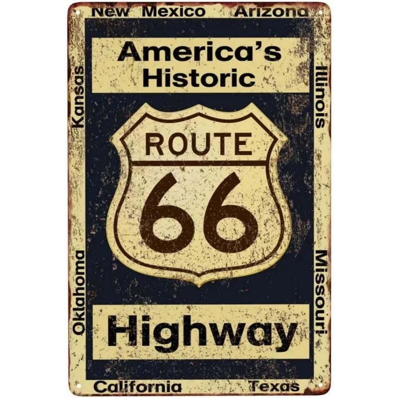 Vintage Historic Old Rout66 Tin Sign Metal Poster Wall Decor For Bar Restaurants Garage Workshop Cafe Club Plaque Man Cave Wall