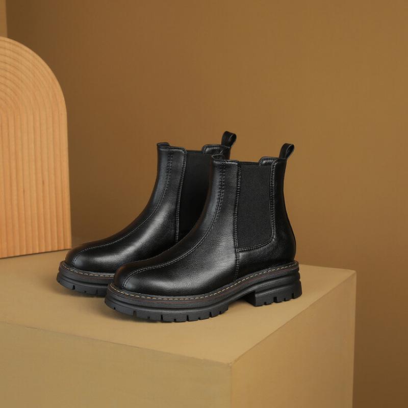 

Корейская версия сапог-рыцарей с круглым носком и рукавами, на толстой подошве, нескользящие, большого размера, женские сапоги, осенне-зимние полусапоги, женские однотонные сапоги средней высоты 39 чёрный