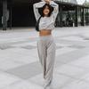 Women Autumn Winter Loose Hoodies Suit Long Sleeve O Neck Top with Wide Leg Pants Solid Color