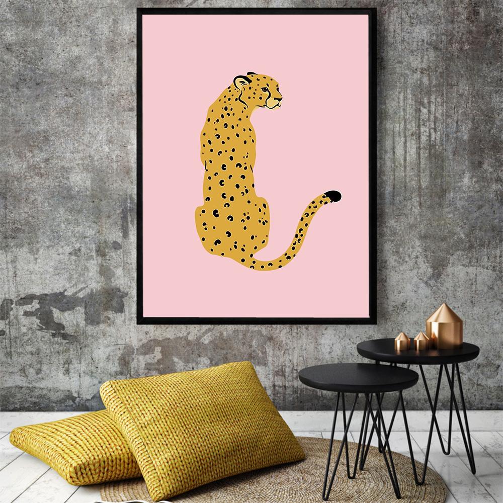 Pink Cheetah Posters And Prints Boho Animals Decorative Wall Pictures Leopard Canvas Paintings For Living Room Cuadros Decor