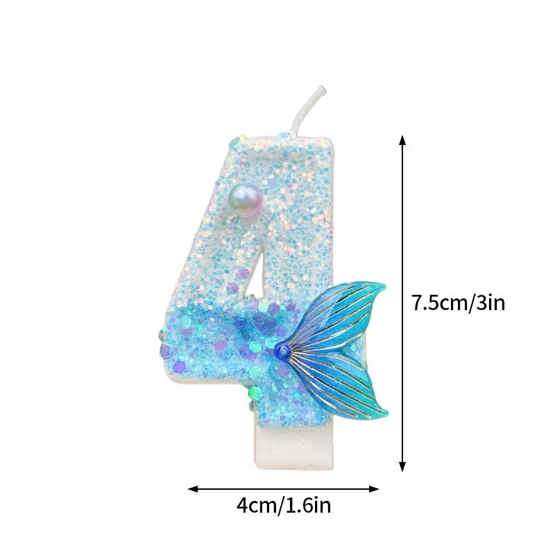 3D Pink Fishtail Number Candles Birthday Cake Candles Digital Candle Decor Cake Topper Birthday Party Anniversary Decoration