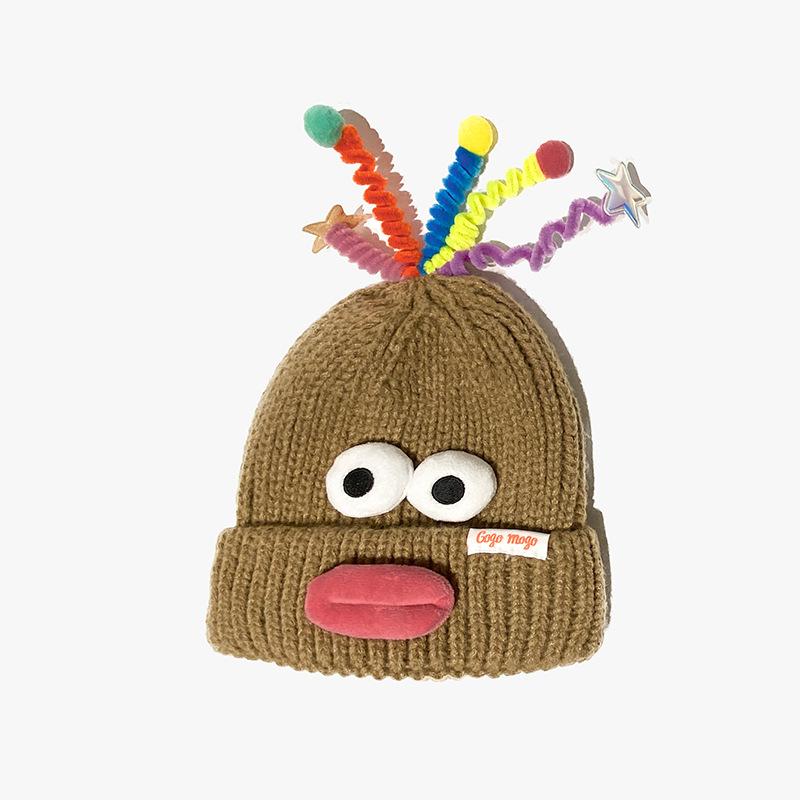 Autumn and Winter Children's Warm Knitted Hat Parent Child Wool Hat Girl Cute Cartoon Funny Eyes Tentacles Will Glow