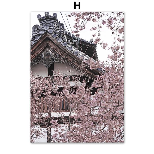Japan Sakura Fuji Mountain Deer Gebäude Wand Kunst Leinwand Malerei Nordic Poster Und Drucke Wand Bilder Für Wohnzimmer Dekor