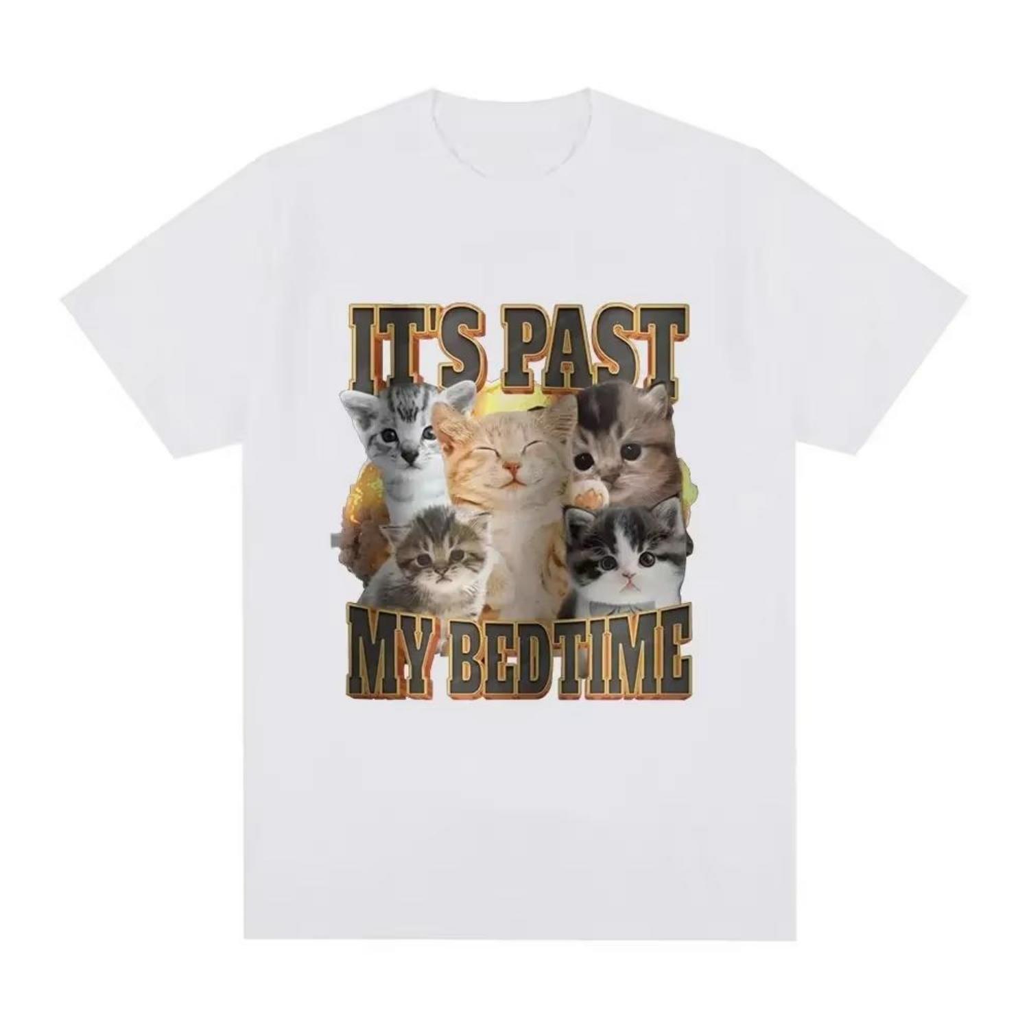 

Fashion Pattern Tshirt 100 Cotton Printed with Simple and Fun Cat Retro Cartoon Patterns Casual and Breathable Tshirt S чёрный
