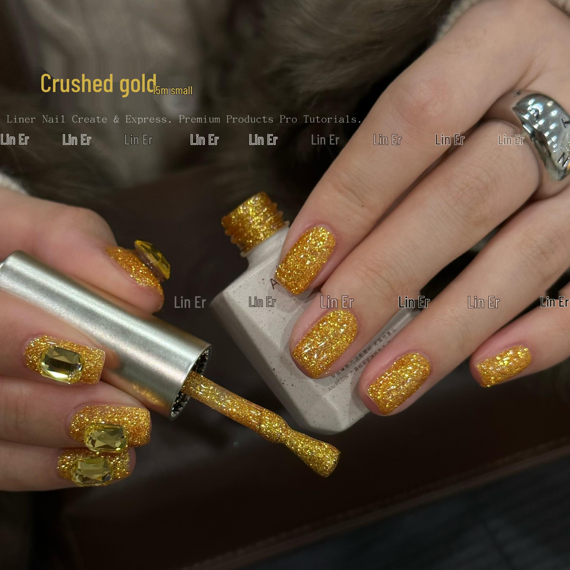 Гель-лак Lin Er Beauty Nail Gel - Гель с блестками  Дробленый Золотой Блеск , Густой Насыщенный Блеск, Цвет  Золотое Богатство , 15 мл