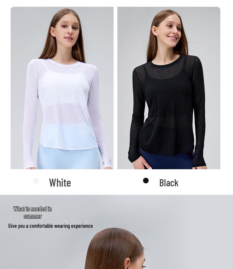 Bamboo Slub Loose Long Sleeve Yoga Top - Breathable, Hollow-Out Back, Slimming Cover-Up for Women