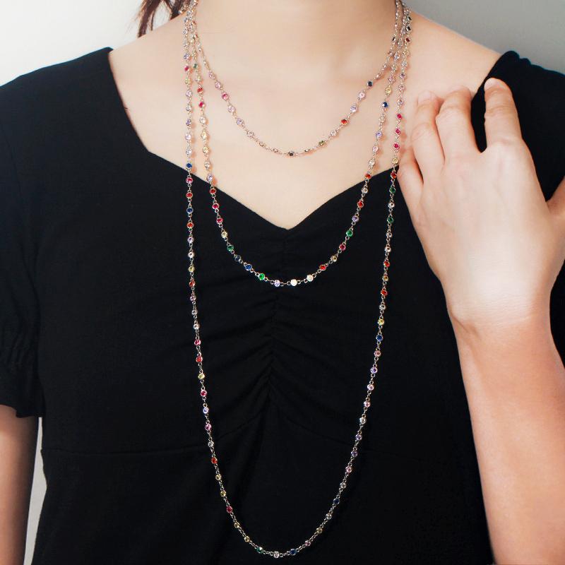 WWJ høy kvalitet rund regnbue Cubic Zirconia langkjede halskjede