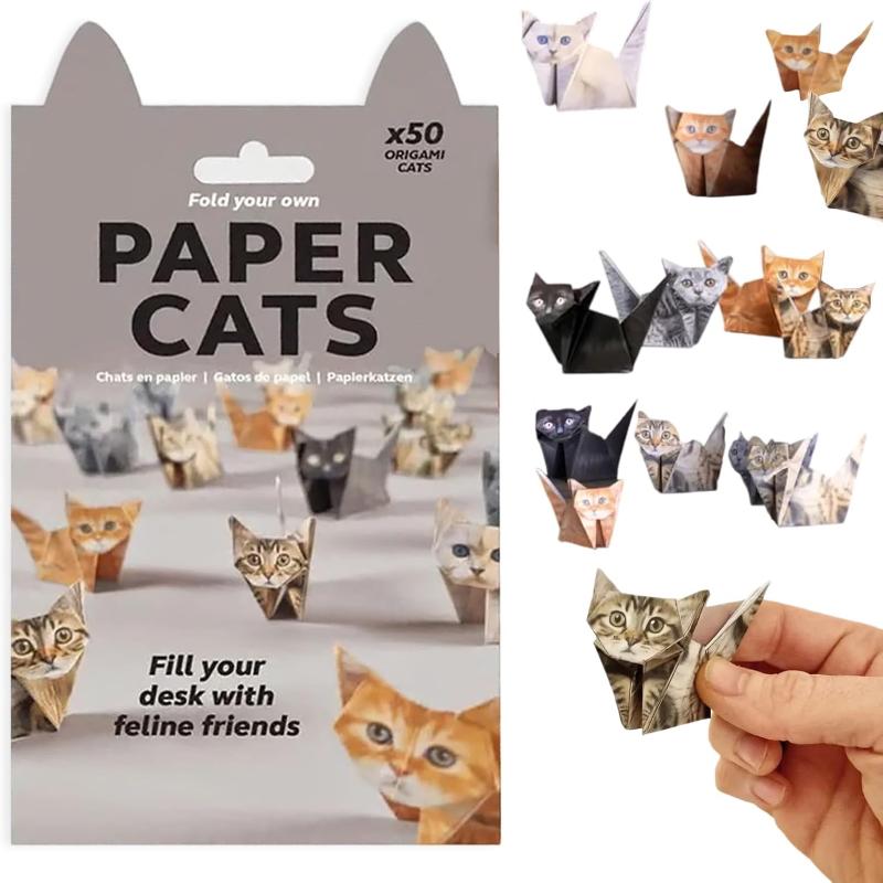Diy Paper Cats Origami Fold Cute Cat Dog Dinosaur Figures Animal Papers Sculpture Decorative Papercraft Craft Set Diy Art Gif