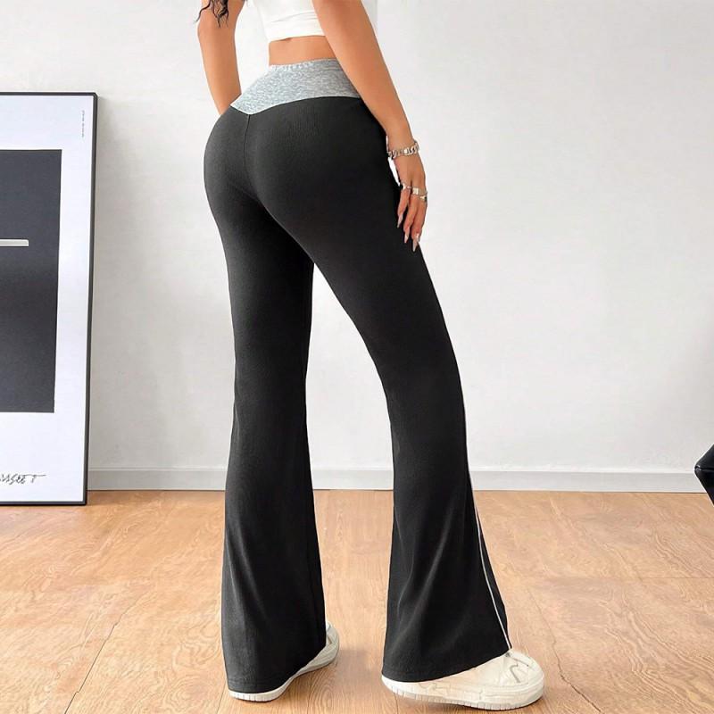 Womens Stretchy Wide Leg Trousers With Elastic Waistband Color Block Design 2026 Office Casual Wear