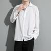 2026 Spring Summer Men Black White Shirt Men Ice Silk Shirts Male Casual Loose Shirt Male Long Sleeve Korean Shirt