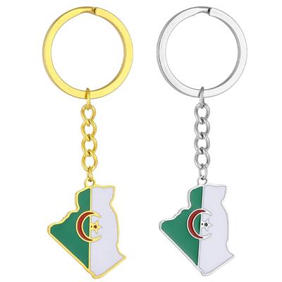 Porte-clés Drapeau Carte Algérie Acier inoxydable Breloque Carte Porte-clés Bijoux Souvenirs