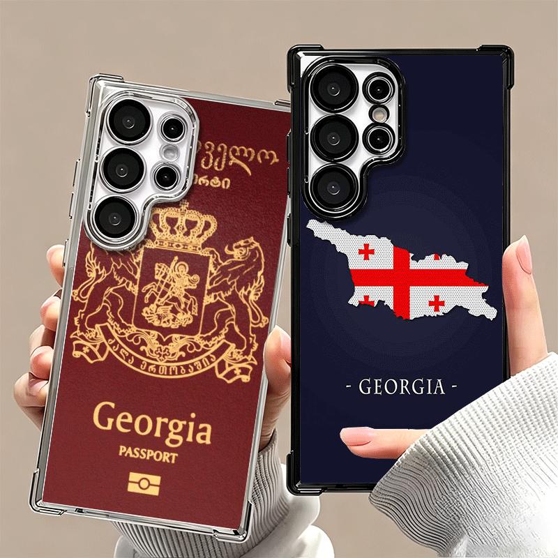 Georgia Passport Flag Plating Phone Case For Samsung Galaxy S24 S25 FE S26 Edge S23 Ultra S22 S21 Plus S20 Anti-Fall Airabag Cov