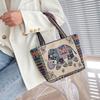 Ethnic Style Handbag Trendy Animal Embroidery Handbag Canvas Women Shoulder Bags Women Grocery Storage Pouch
