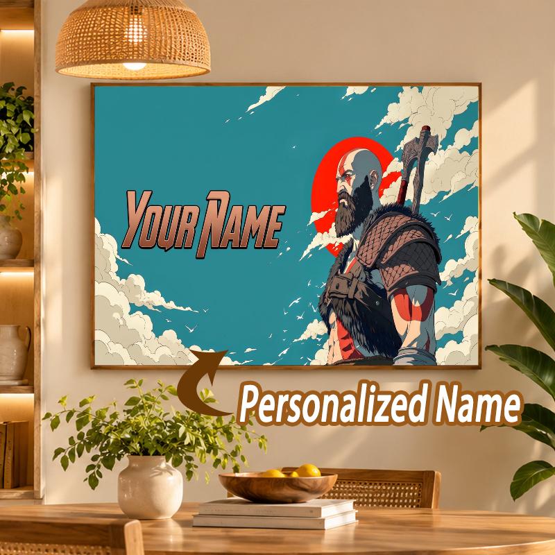 Custom Name God of War Kratos 5D Diamond Painting Personalized Full Drill Diamond Art Kit Gift